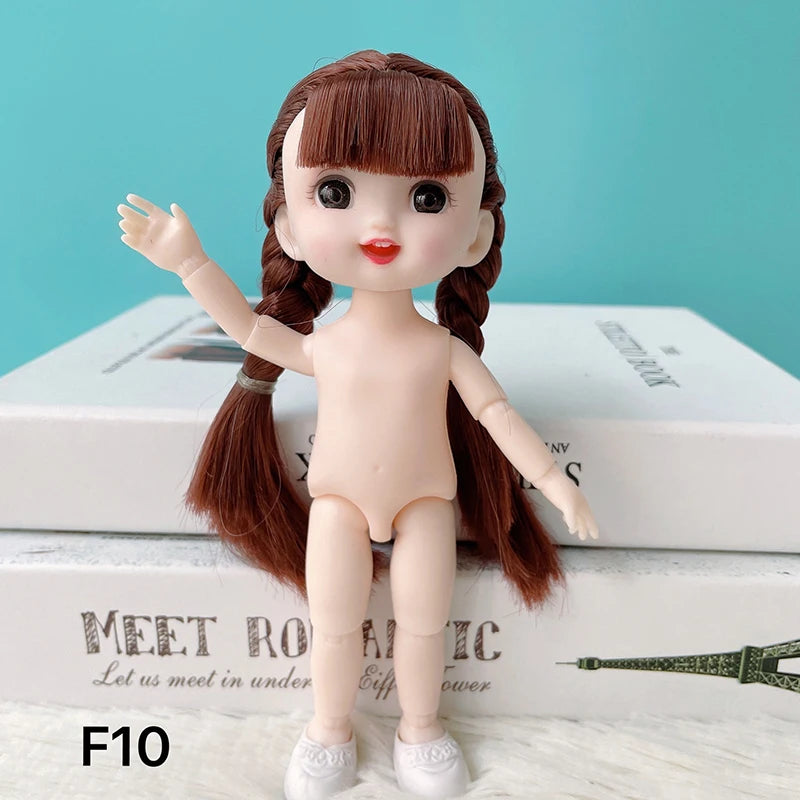 16 cm bjd Doll Body 1/8 with Head and Shoes Mini Doll Naked Body 13 Movable Joints 3D Eyes for Children's DIY Toys F10 / doll and shoes / CHINA