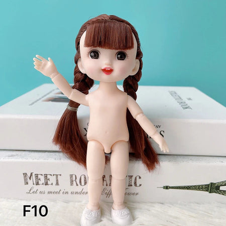 16 cm bjd Doll Body 1/8 with Head and Shoes Mini Doll Naked Body 13 Movable Joints 3D Eyes for Children's DIY Toys F10 / doll and shoes / CHINA