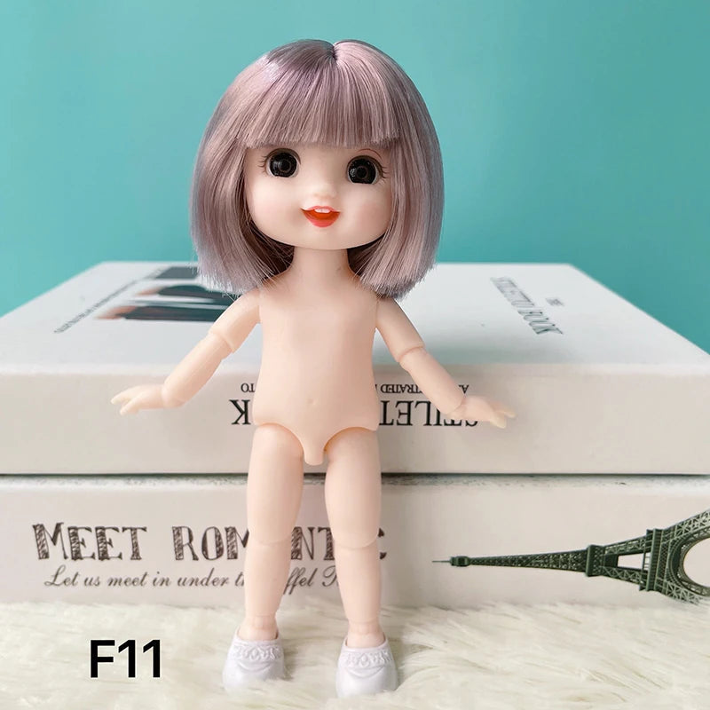 16 cm bjd Doll Body 1/8 with Head and Shoes Mini Doll Naked Body 13 Movable Joints 3D Eyes for Children's DIY Toys F11 / doll and shoes / CHINA