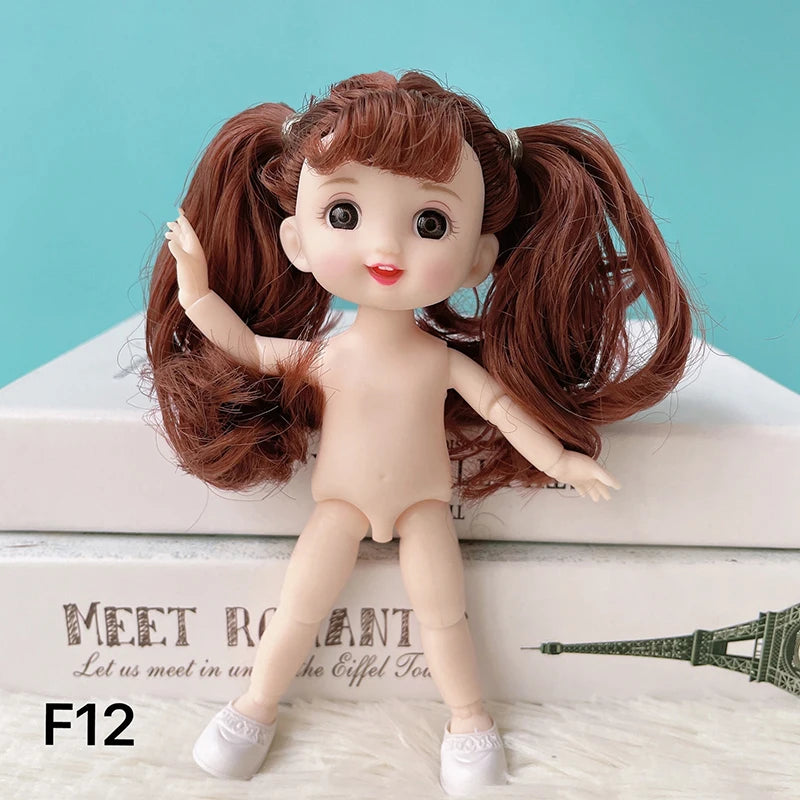 16 cm bjd Doll Body 1/8 with Head and Shoes Mini Doll Naked Body 13 Movable Joints 3D Eyes for Children's DIY Toys F12 / doll and shoes / CHINA