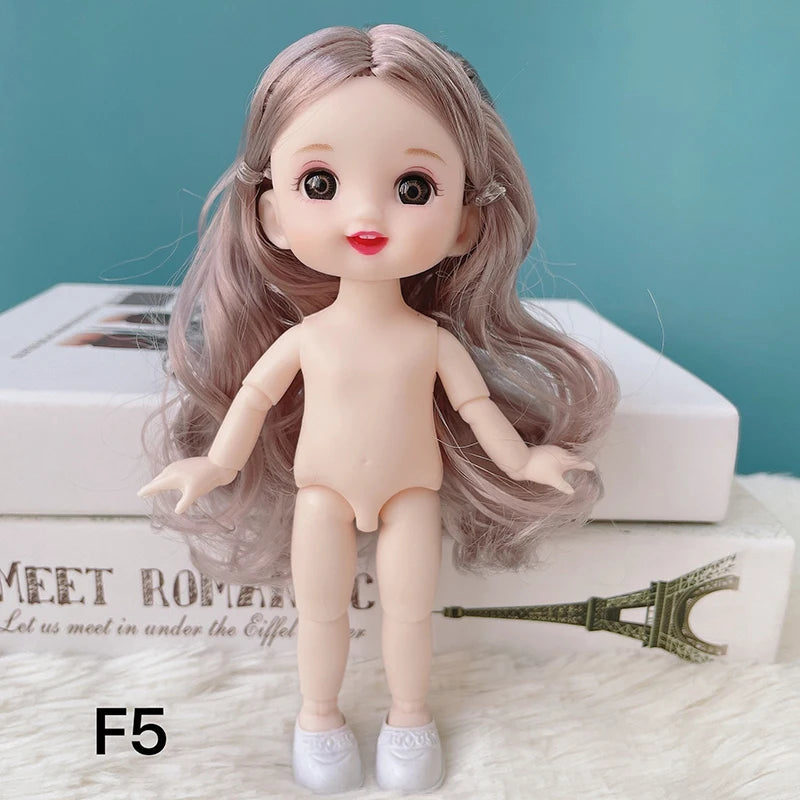 16 cm bjd Doll Body 1/8 with Head and Shoes Mini Doll Naked Body 13 Movable Joints 3D Eyes for Children's DIY Toys F5 / doll and shoes / CHINA