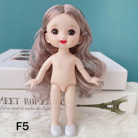 16 cm bjd Doll Body 1/8 with Head and Shoes Mini Doll Naked Body 13 Movable Joints 3D Eyes for Children's DIY Toys F5 / doll and shoes / CHINA