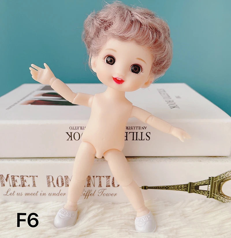 16 cm bjd Doll Body 1/8 with Head and Shoes Mini Doll Naked Body 13 Movable Joints 3D Eyes for Children's DIY Toys F6 / doll and shoes / CHINA