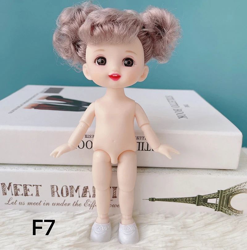 16 cm bjd Doll Body 1/8 with Head and Shoes Mini Doll Naked Body 13 Movable Joints 3D Eyes for Children's DIY Toys F7 / doll and shoes / CHINA