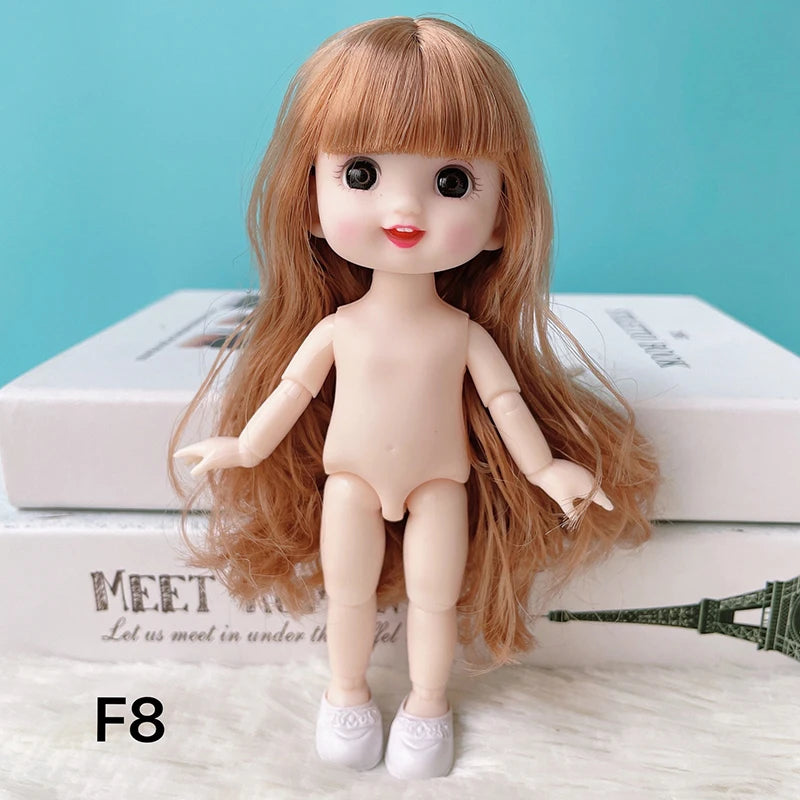 16 cm bjd Doll Body 1/8 with Head and Shoes Mini Doll Naked Body 13 Movable Joints 3D Eyes for Children's DIY Toys F8 / doll and shoes / CHINA