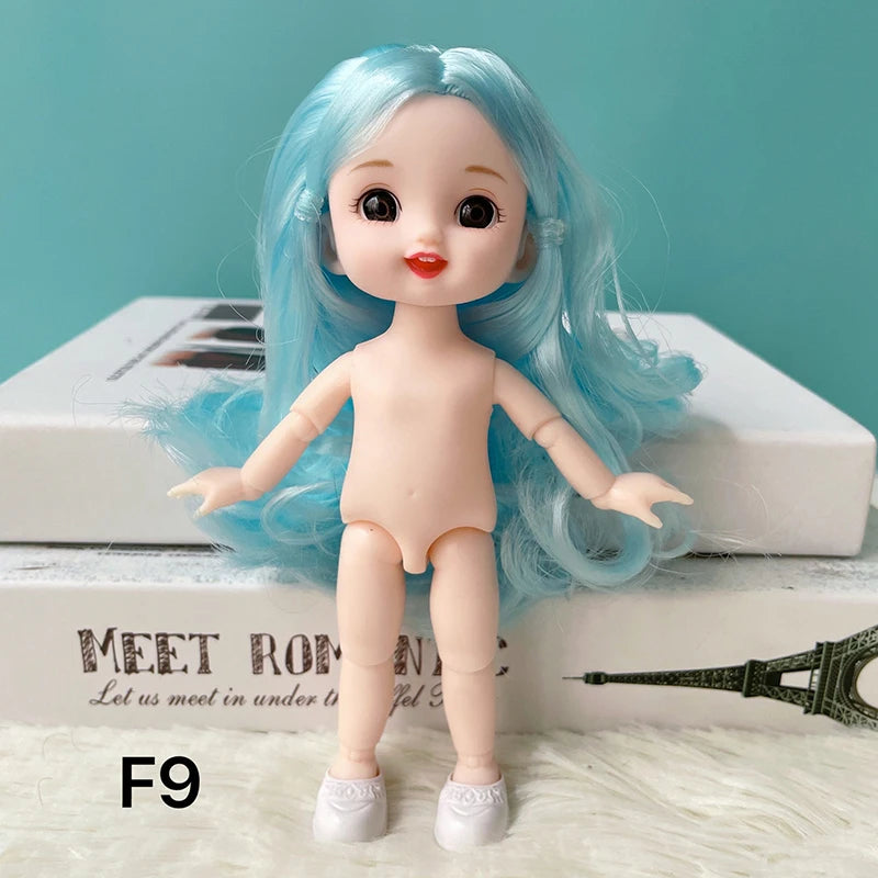 16 cm bjd Doll Body 1/8 with Head and Shoes Mini Doll Naked Body 13 Movable Joints 3D Eyes for Children's DIY Toys F9 / doll and shoes / CHINA