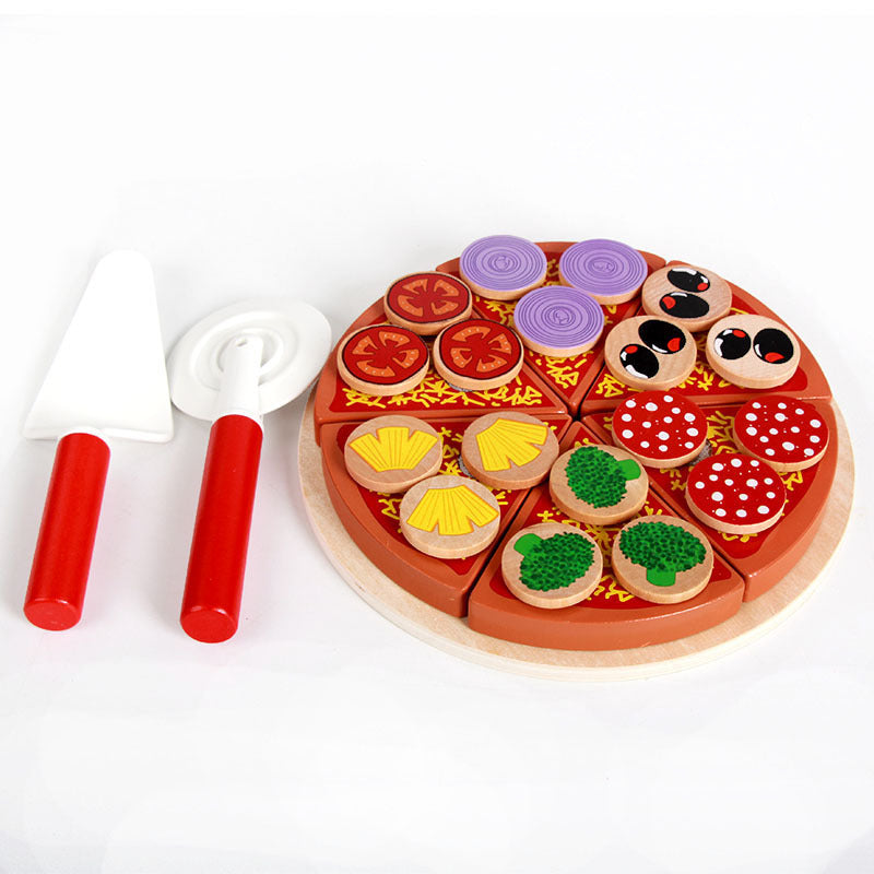 Wooden Simulation Vegetable Mushroom Pizza Cut Into Pieces Play House Toys