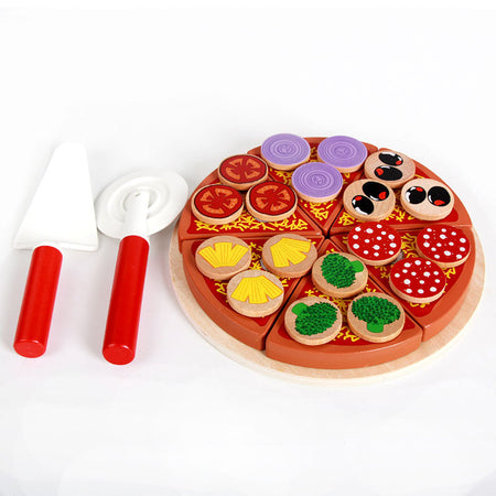 Wooden Simulation Vegetable Mushroom Pizza Cut Into Pieces Play House Toys