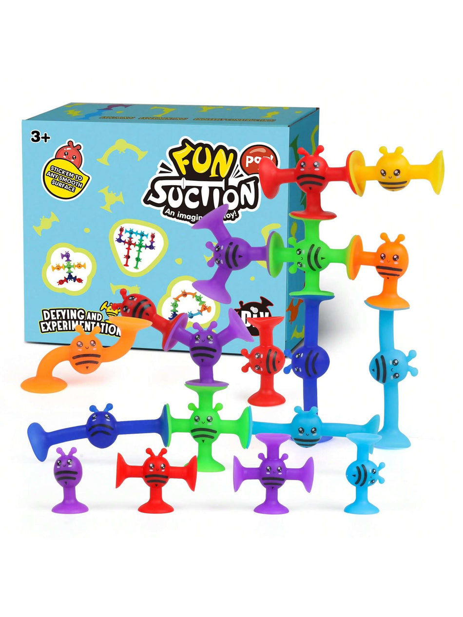 Multicolour Silicone Suction Cup Toy Set for Kids - 19 Pcs Building &amp; Stacking Fun One-Size