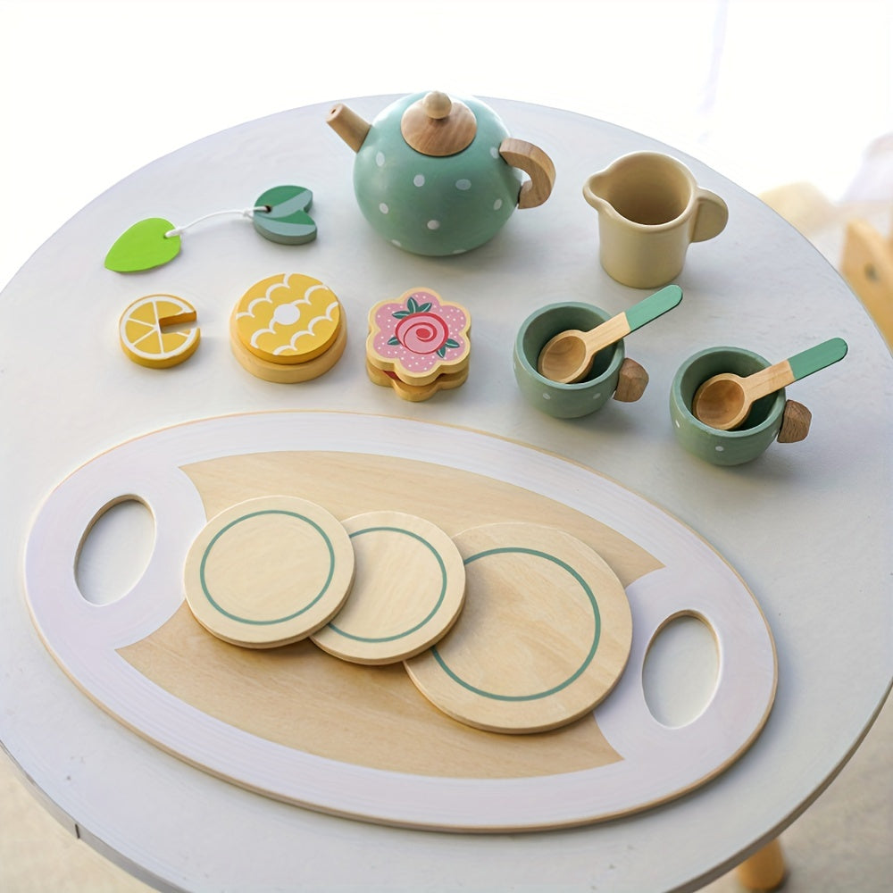 Wooden Tea Set With Play House And Dessert Cake - Perfect Early Education Toy