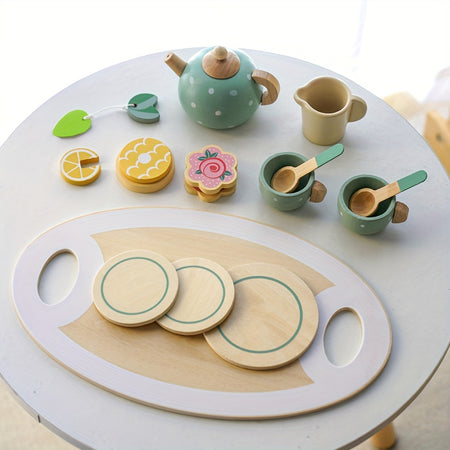 Wooden Tea Set With Play House And Dessert Cake - Perfect Early Education Toy