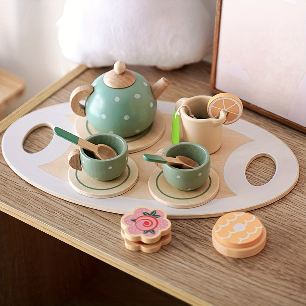Wooden Tea Set With Play House And Dessert Cake - Perfect Early Education Toy