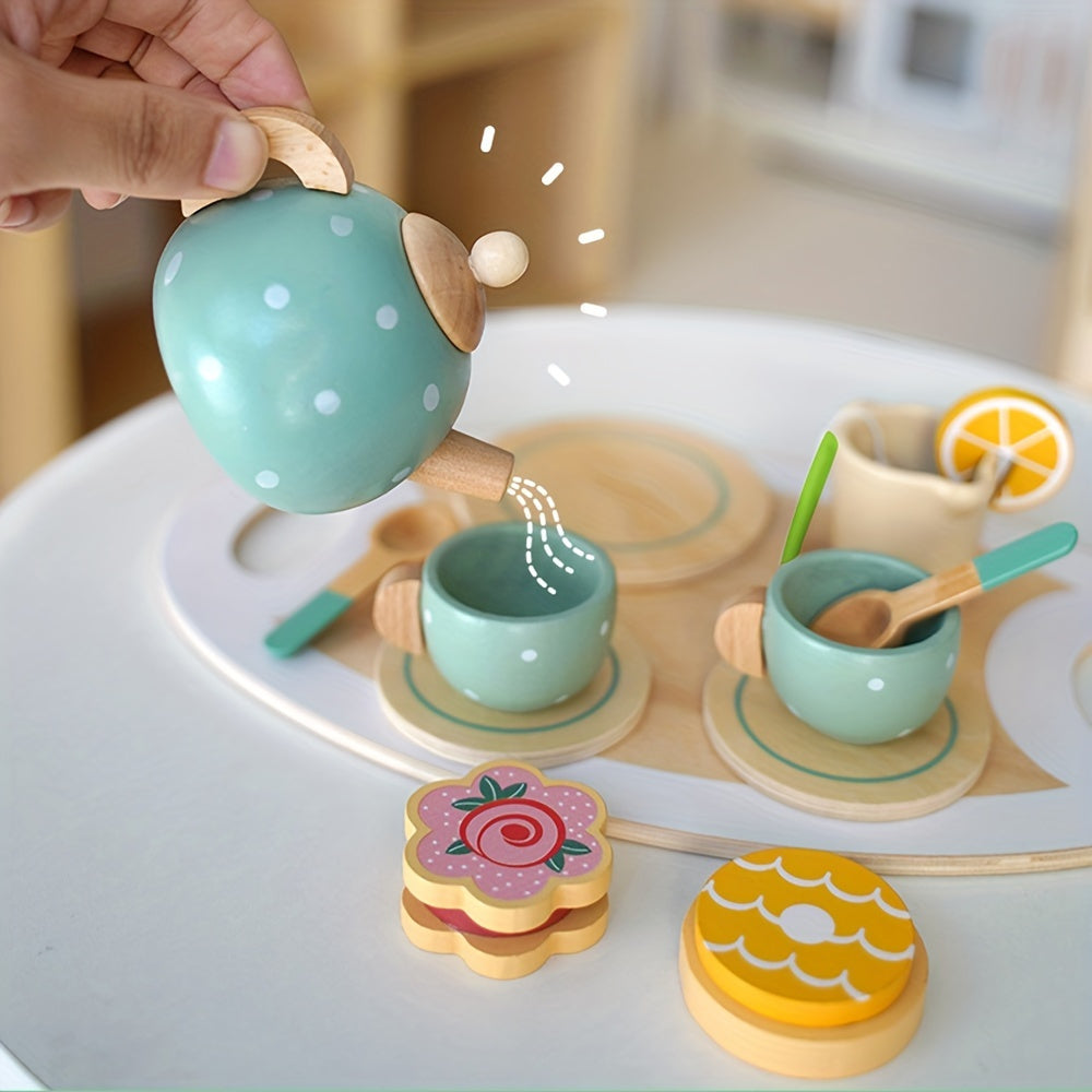 Wooden Tea Set With Play House And Dessert Cake - Perfect Early Education Toy