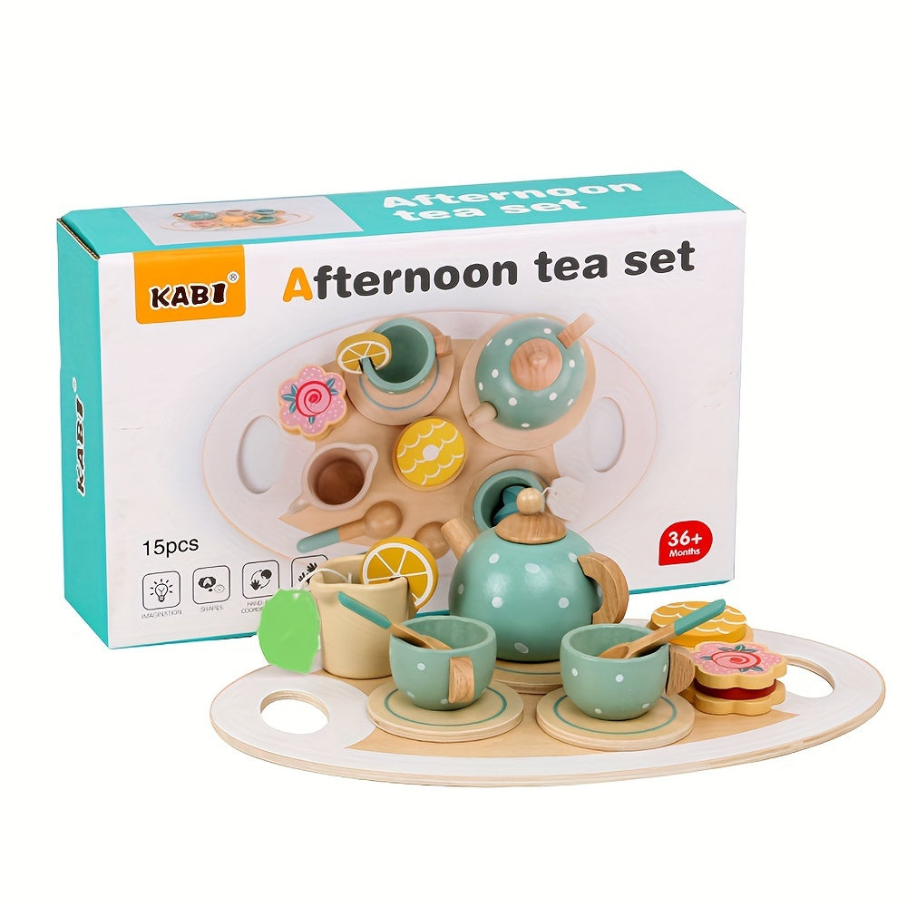 Wooden Tea Set With Play House And Dessert Cake - Perfect Early Education Toy Tea Set