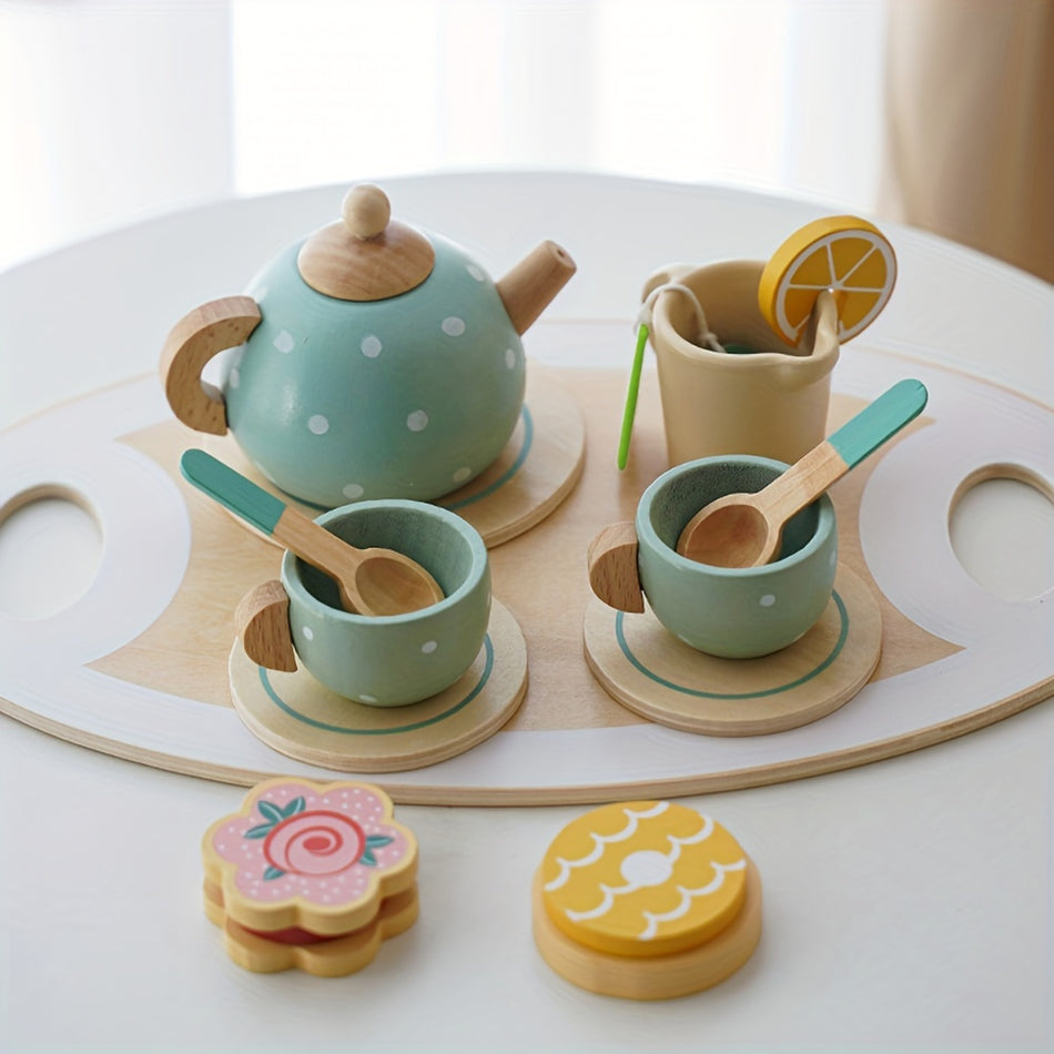 Wooden Tea Set With Play House And Dessert Cake - Perfect Early Education Toy