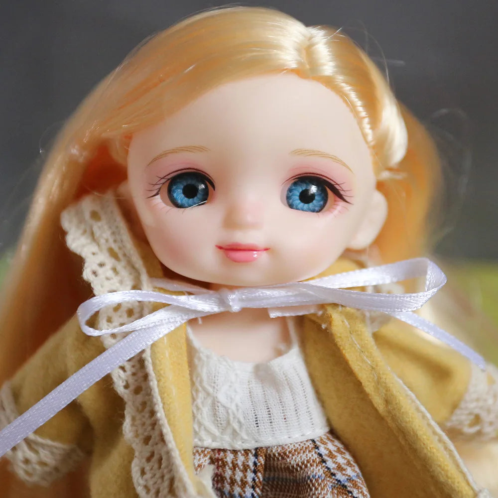 16cm Blue Eyes Bjd Doll Lolita Dress BJD 13 Joint  Dolls Smile Round Face Toys Little Girl Full set doll Gift for Birthday Dolls