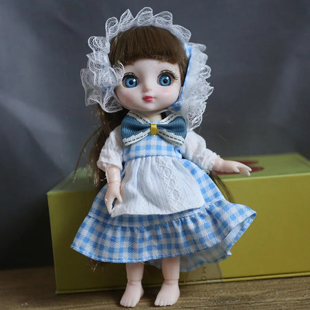 16cm Blue Eyes Bjd Doll Lolita Dress BJD 13 Joint  Dolls Smile Round Face Toys Little Girl Full set doll Gift for Birthday Dolls tea
