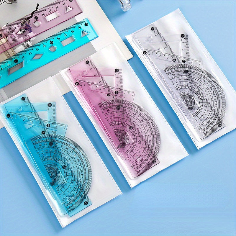 Colourful 4pcs Soft Ruler Set with Triangle Ruler and Protractor for Measurement Drawing - Cyprus