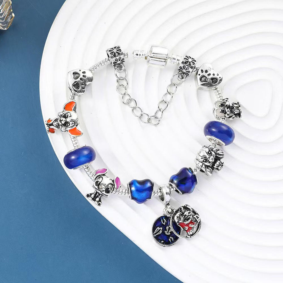 Stitch Charm Beaded Bangle Bracelet - Cute Hand Jewelry Gift - Cyprus