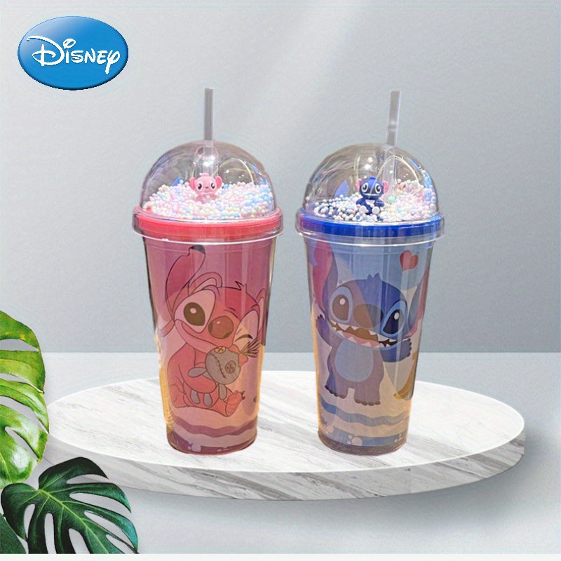 Disney Stitch 450ml Double-Walled Plastic Tumbler with Straw - Fashionable Ice Crack Design - Cyprus