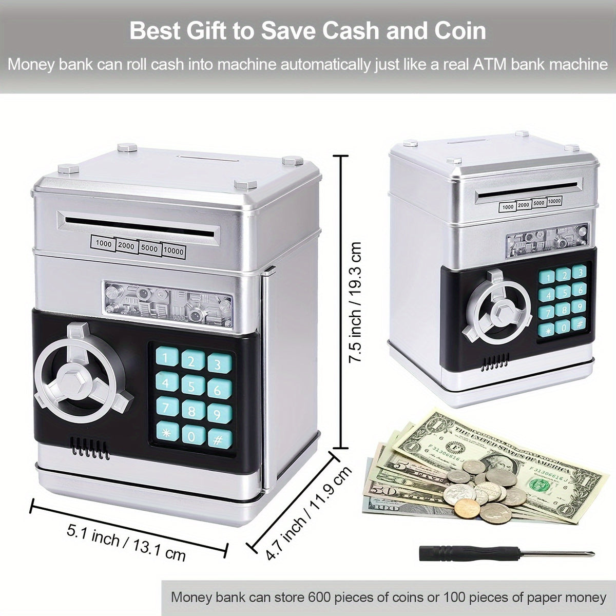 Mini ATM Coin Bank with Password - Cash &amp; Coin Savings Jar Toy