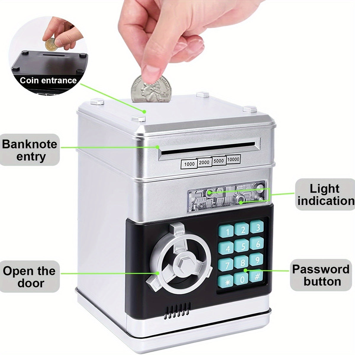 Mini ATM Coin Bank with Password - Cash &amp; Coin Savings Jar Toy