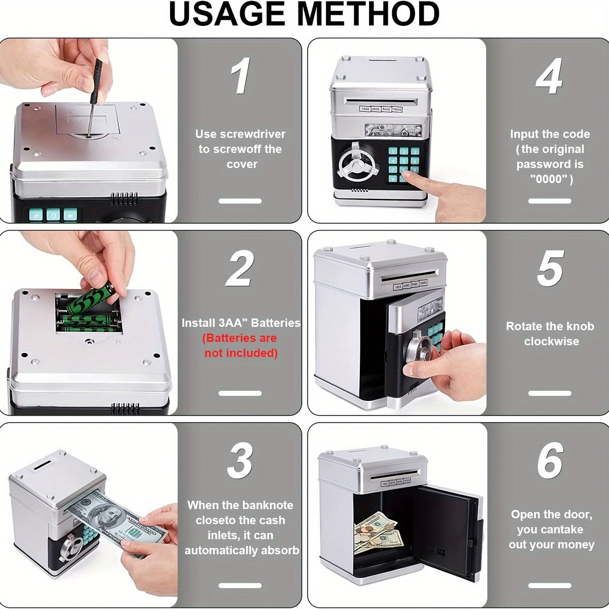 Mini ATM Coin Bank with Password - Cash &amp; Coin Savings Jar Toy