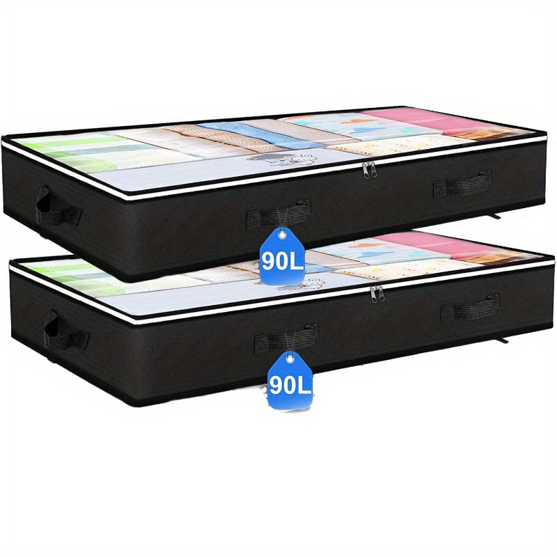 Large Underbed Storage Box Set with Clear Window and Sturdy Handles - Ideal for Clothes, Quilts, and Toys Organization Black / 2pcs