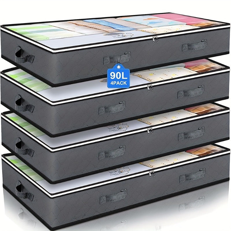 Large Underbed Storage Box Set with Clear Window and Sturdy Handles - Ideal for Clothes, Quilts, and Toys Organization