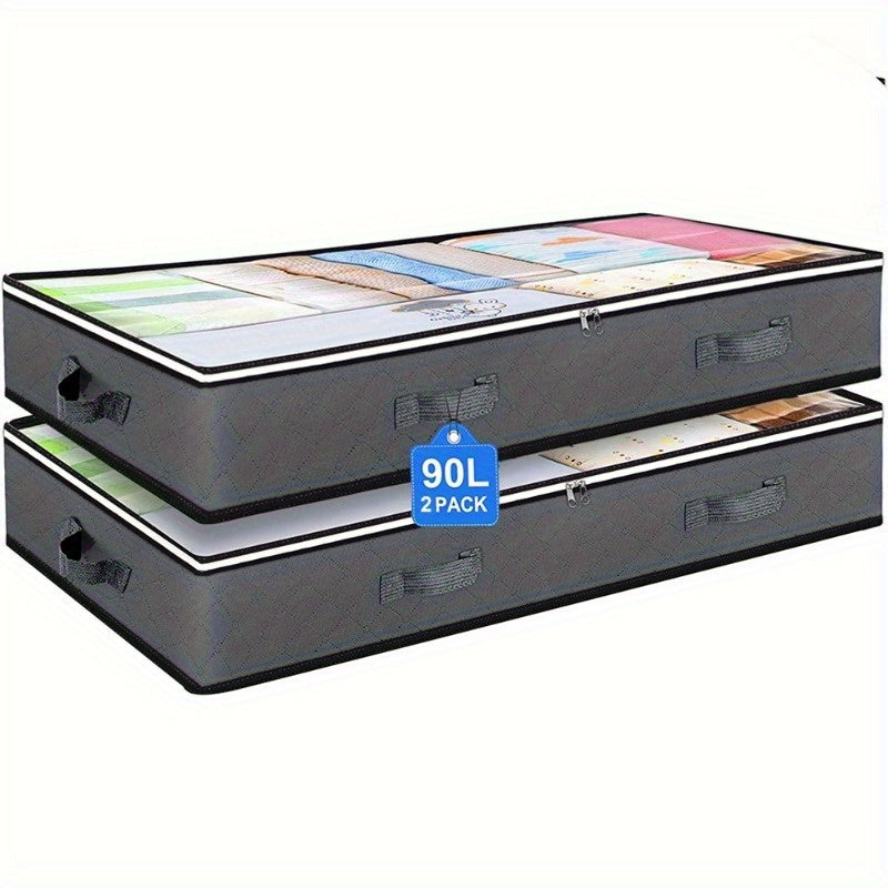 Large Underbed Storage Box Set with Clear Window and Sturdy Handles - Ideal for Clothes, Quilts, and Toys Organization grey / 2pcs