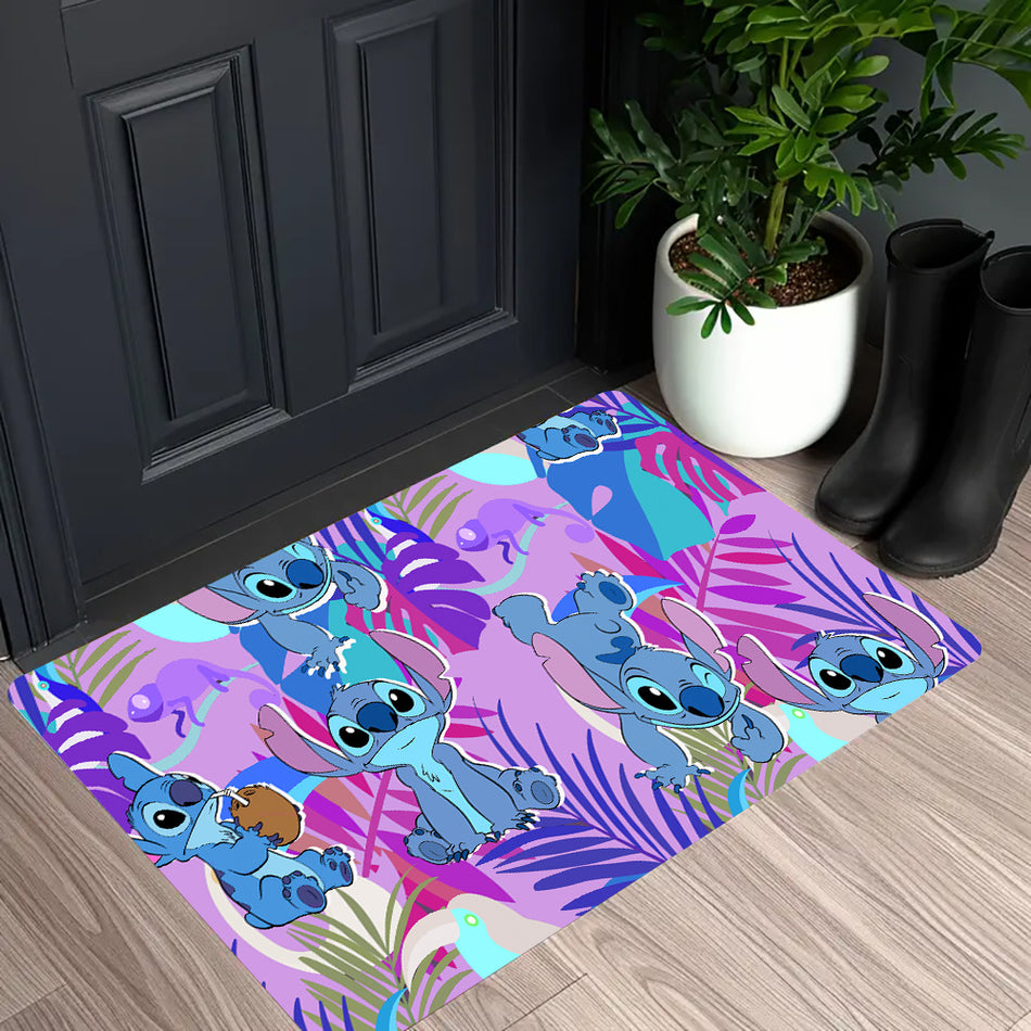 Stitch & Leaf Bathroom Mat - Absorbent & Quick-drying Kitchen Floor Carpet - Non-slip & Super Soft Entry Doorway Floor Rug - Ideal for Home Decoration - Disney Designed - Cyprus