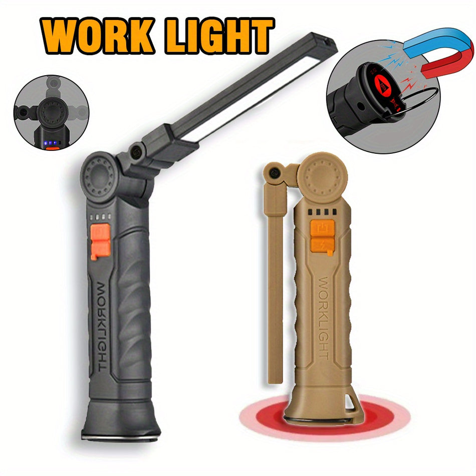 USB Rechargeable LED Work Light with Magnetic Base and Hanging Hook, 360&deg; Rotatable Outdoor Handheld Flashlight - Item ID: DU128851