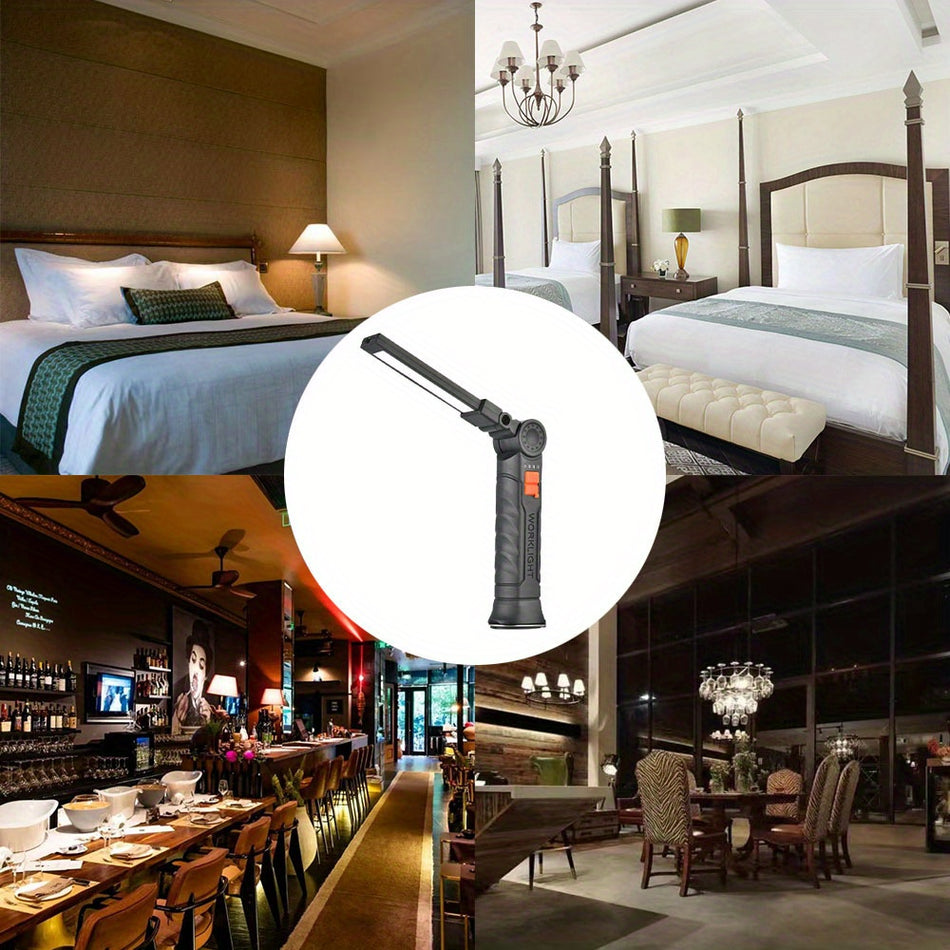 USB Rechargeable LED Work Light with Magnetic Base and Hanging Hook, 360&deg; Rotatable Outdoor Handheld Flashlight - Item ID: DU128851