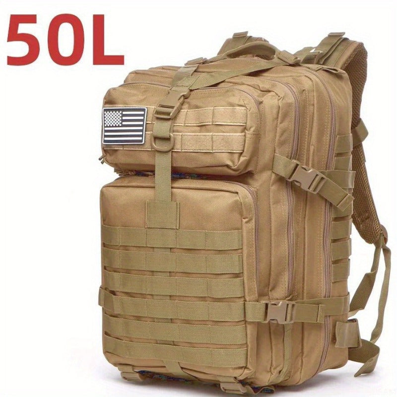 1000D Nylon Waterproof Rucksack for Outdoor Adventures 50L (Khaki)
