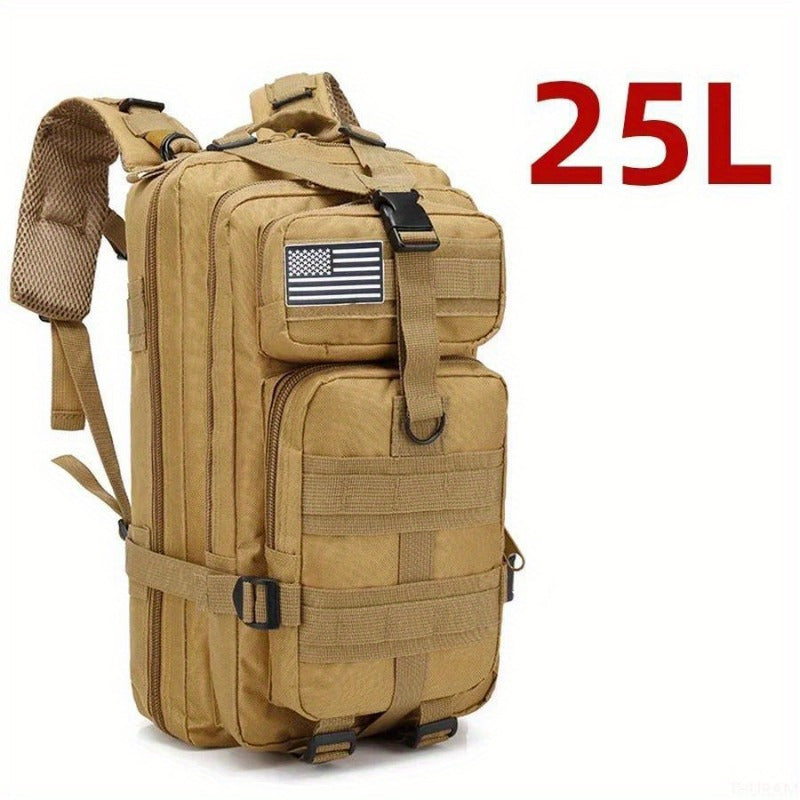 1000D Nylon Waterproof Rucksack for Outdoor Adventures 25L (Khaki)