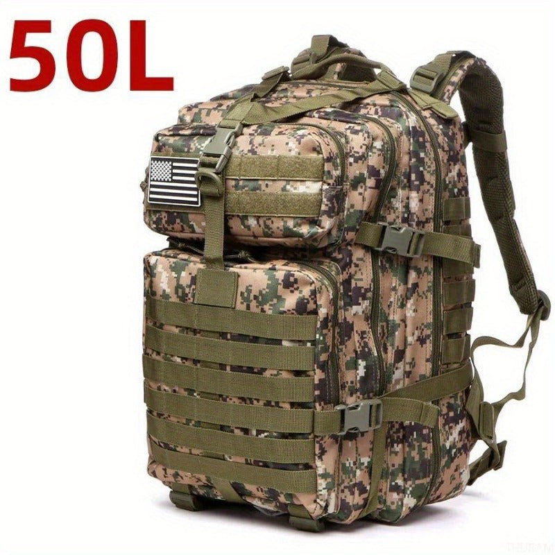 1000D Nylon Waterproof Rucksack for Outdoor Adventures 50L (Camouflage green)