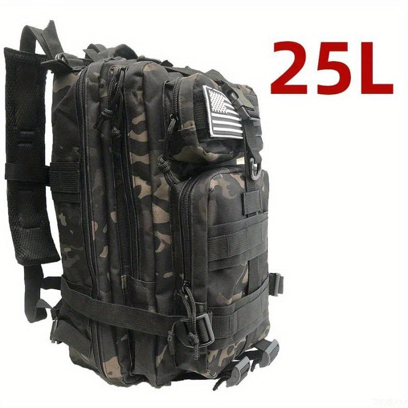 1000D Nylon Waterproof Rucksack for Outdoor Adventures 25L (Camo Black)
