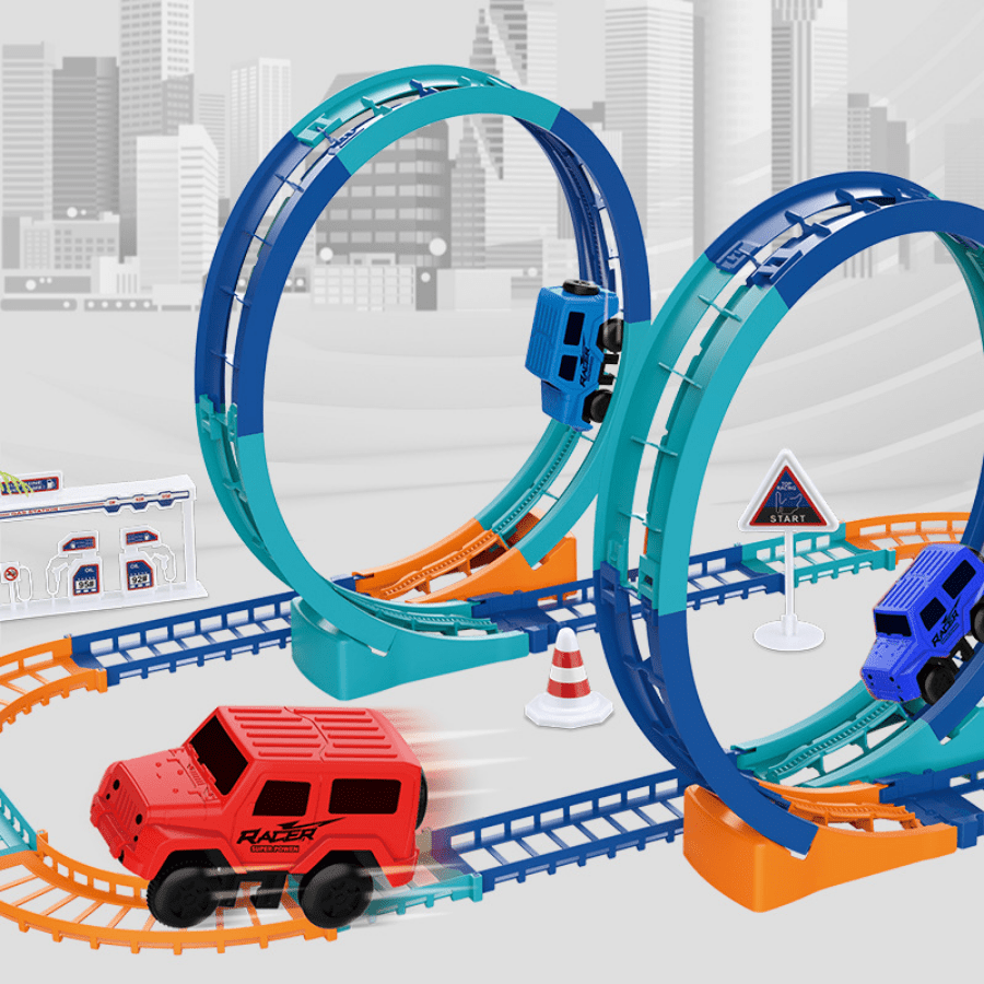 Electric Racing Track Car Set - Double Spiral Assembly with 2 Detachable Cars, Educational Toy for Kids 3-6