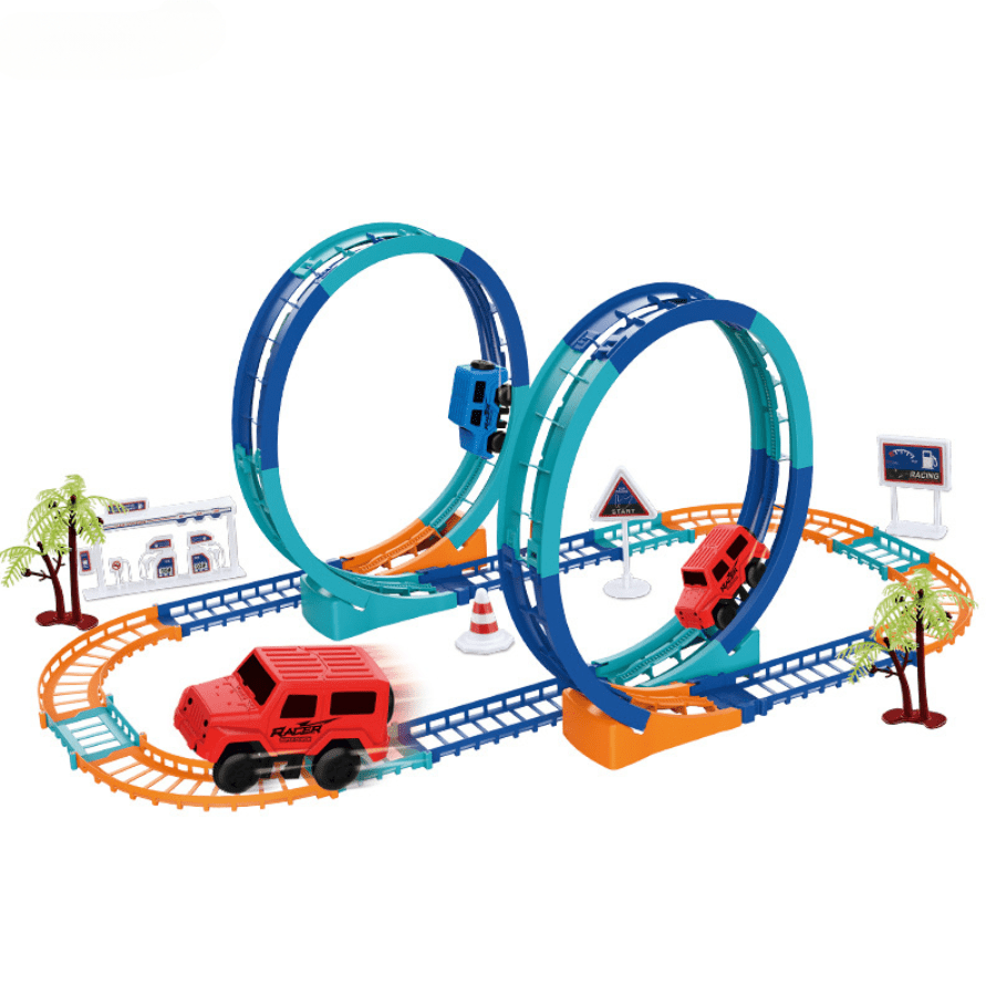 Electric Racing Track Car Set - Double Spiral Assembly with 2 Detachable Cars, Educational Toy for Kids 3-6