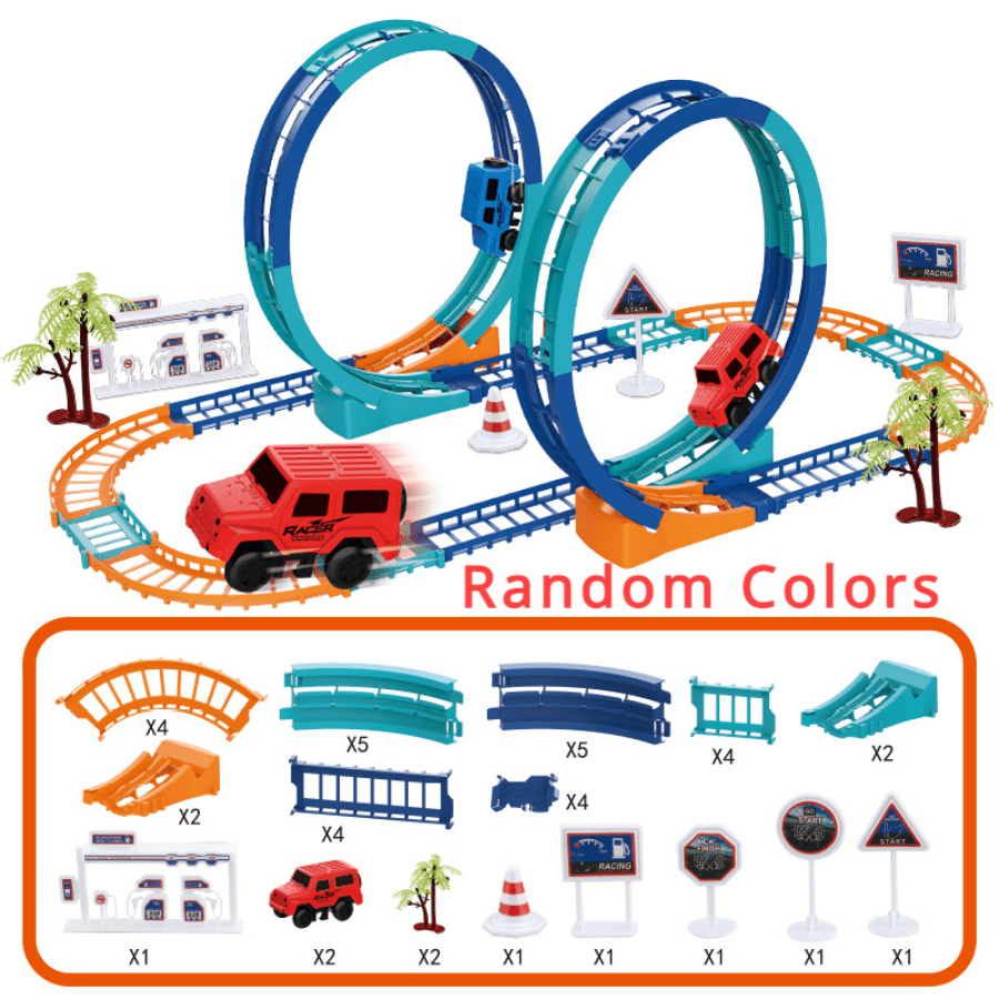 Electric Racing Track Car Set - Double Spiral Assembly with 2 Detachable Cars, Educational Toy for Kids 3-6 Rail car