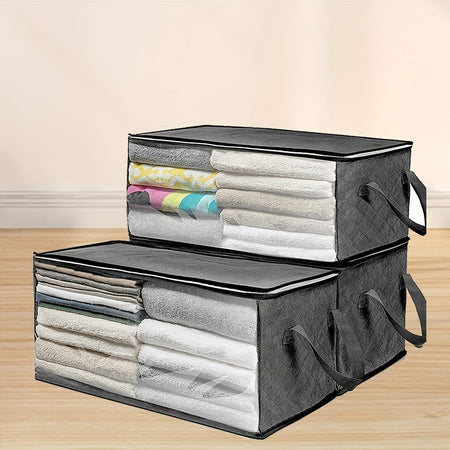 54L 3-Piece Foldable Storage Bag Set with Large Clear Window &amp; Sturdy Handles - Space-Saving Organisation for Closet, Dorm, Bedding, Clothes, Toys - Gray Grey / 3pcs