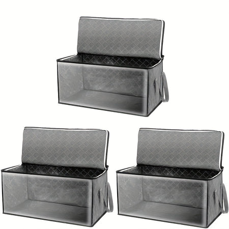54L 3-Piece Foldable Storage Bag Set with Large Clear Window &amp; Sturdy Handles - Space-Saving Organisation for Closet, Dorm, Bedding, Clothes, Toys - Gray