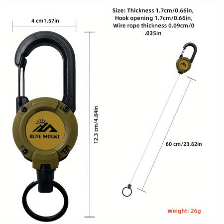 2pcs Heavy-Duty Tactical Retractable Keychains with Steel Wire Rope