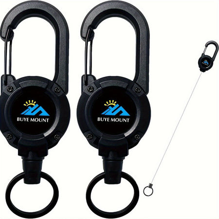 2pcs Heavy-Duty Tactical Retractable Keychains with Steel Wire Rope Black/Pack Of 2