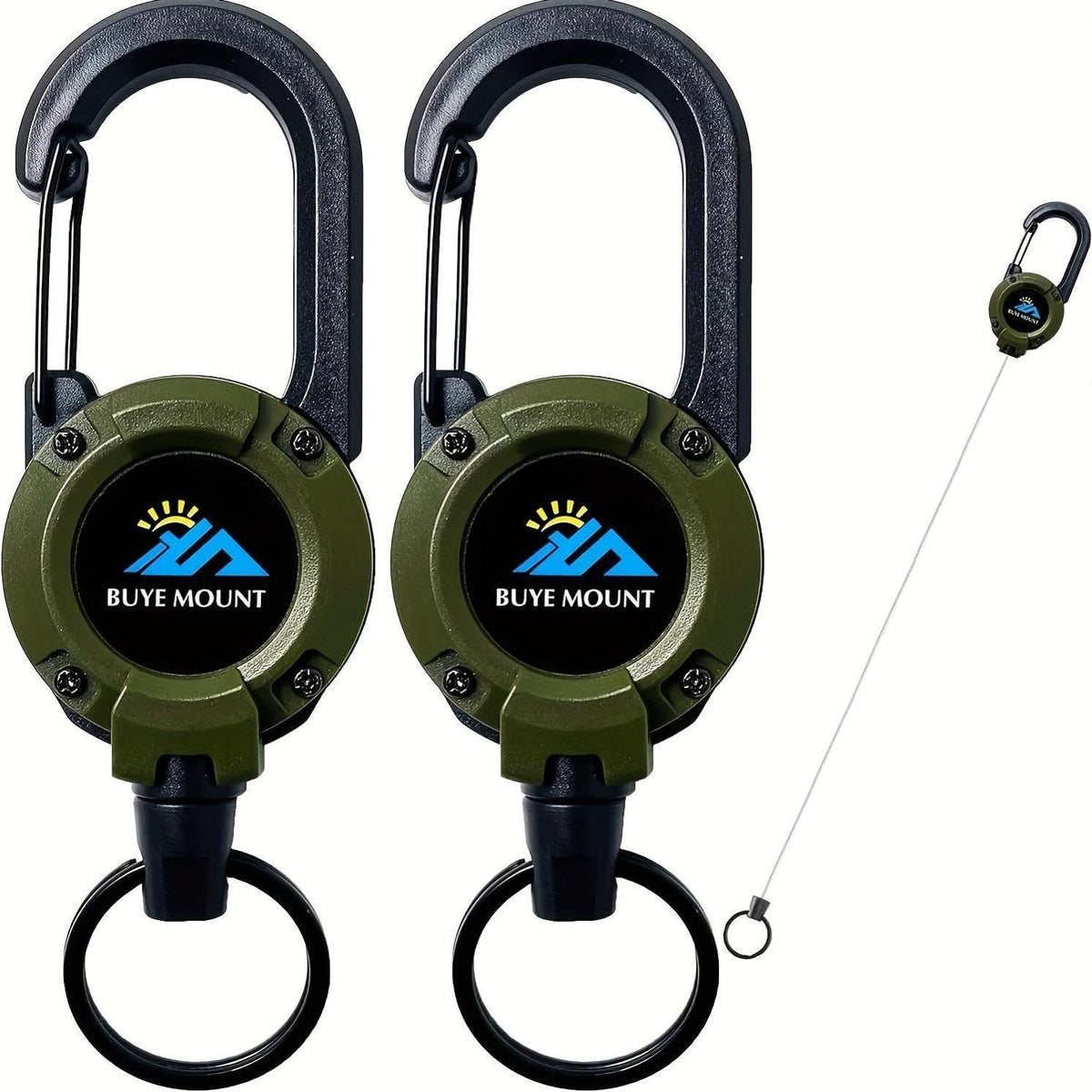 2pcs Heavy-Duty Tactical Retractable Keychains with Steel Wire Rope Army Green/2 Pack