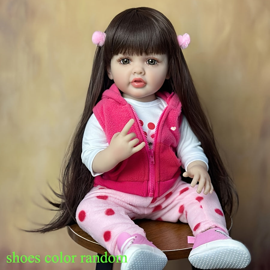 22&quot; Full Silicone Reborn Baby Girl Doll, Vinyl Bath Toy Finished Doll