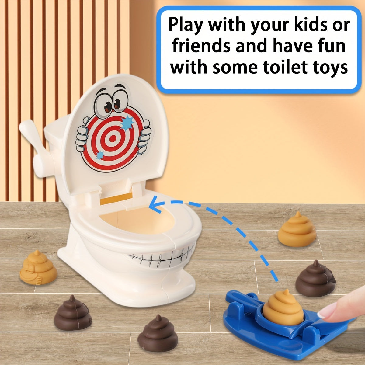 Poop Launch Game - Hilarious Family Fun with Sounds, Suitable for Kids - Includes Toilet, Launchers, Soft Toy Poops
