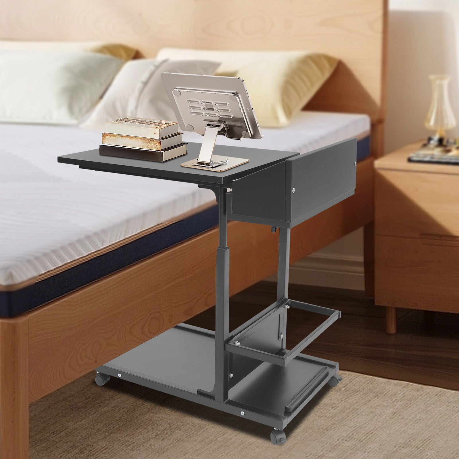 Black Mobile Side Table &ndash; Height Adjustable C-Shaped