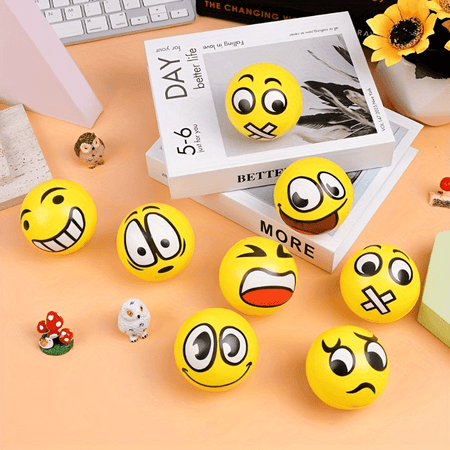 12pcs Random Style Face Stress Balls - Funny Emotions &amp; Relaxation Toys