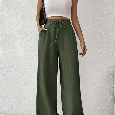 Casual French-Style Wide-Leg Pants with Pockets Army Green / XXL